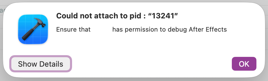 Xcode "Could not attach to pid" permission error